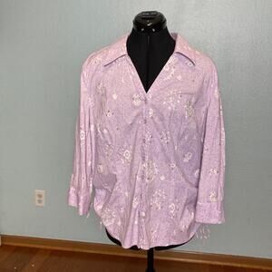XL VALERIE STEVENS Beaded Sequin Ruched Dress Shirt Work Formal Long Sleeve